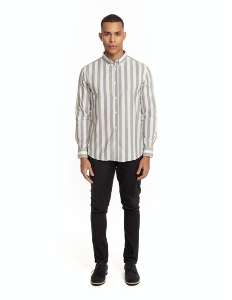 CAMISA CUELLO BOTÓN RAYA BICOLOR