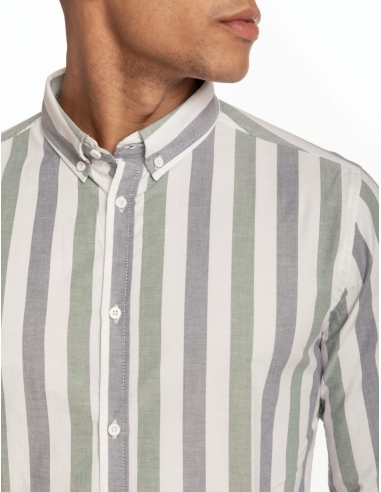 CAMISA CUELLO BOTÓN RAYA BICOLOR