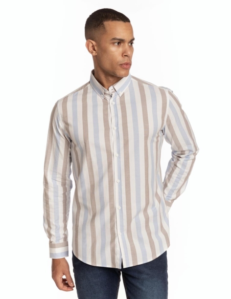 CAMISA CUELLO BOTÓN RAYA BICOLOR