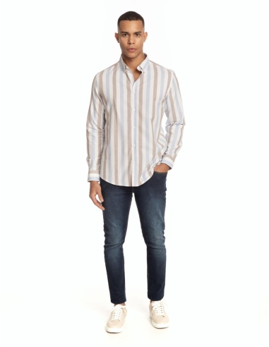 CAMISA CUELLO BOTÓN RAYA BICOLOR