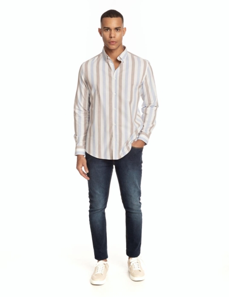 CAMISA CUELLO BOTÓN RAYA BICOLOR